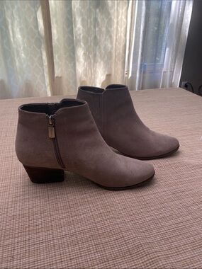 Blondo Gray Suede Low Heel Ankle Booties with Side Zip